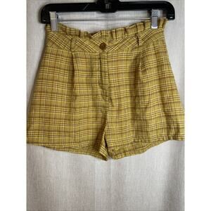 Wild Honey Yellow Plaid High-Rise Shorts 70s Style - Lined/ No Pockets- So Cute!